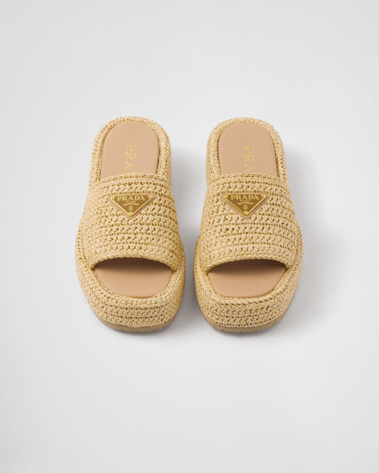 Mules à plateforme plate en crochet beige