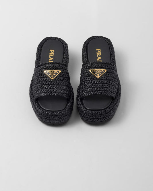 Mules à plateforme plate en crochet noir